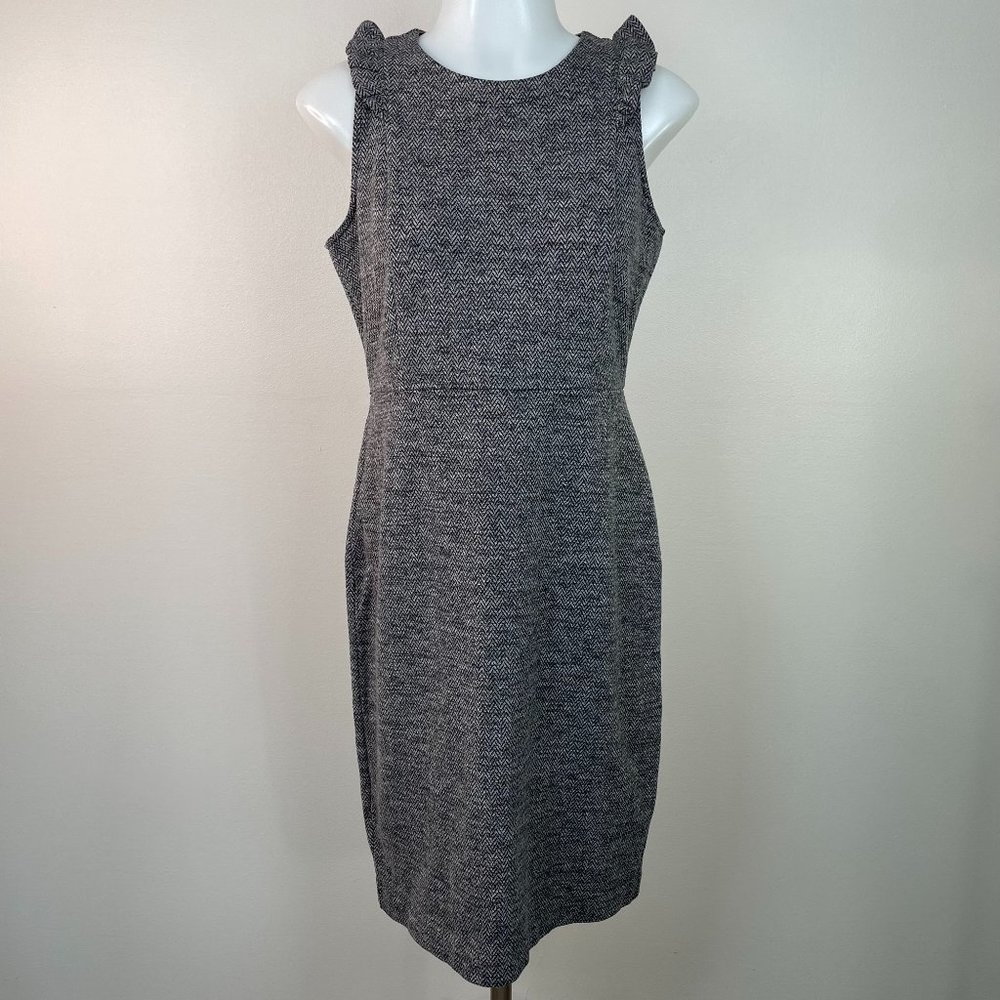 LOFT Sheath Dress 0 Gray Black Herringbone‎ Sleeveless Stretch Women's